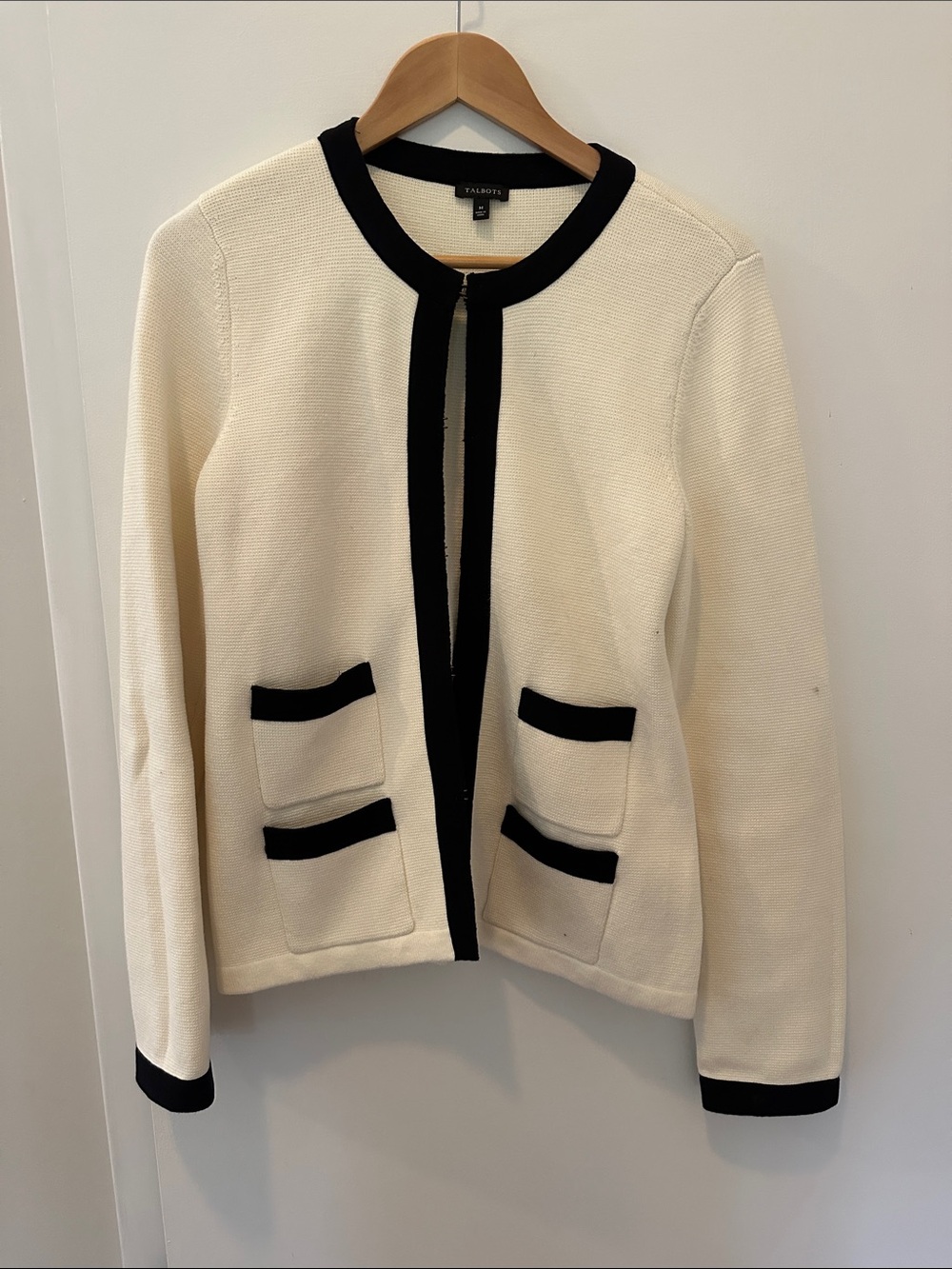 Talbots Cream and Black Trim Knit Blazer